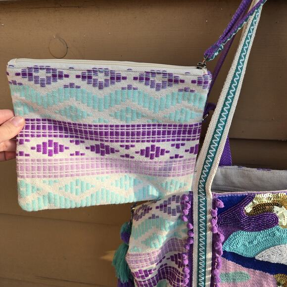 Vibrant Sequin Shoulder Bag in Purple and Gold - Picture 3 of 11